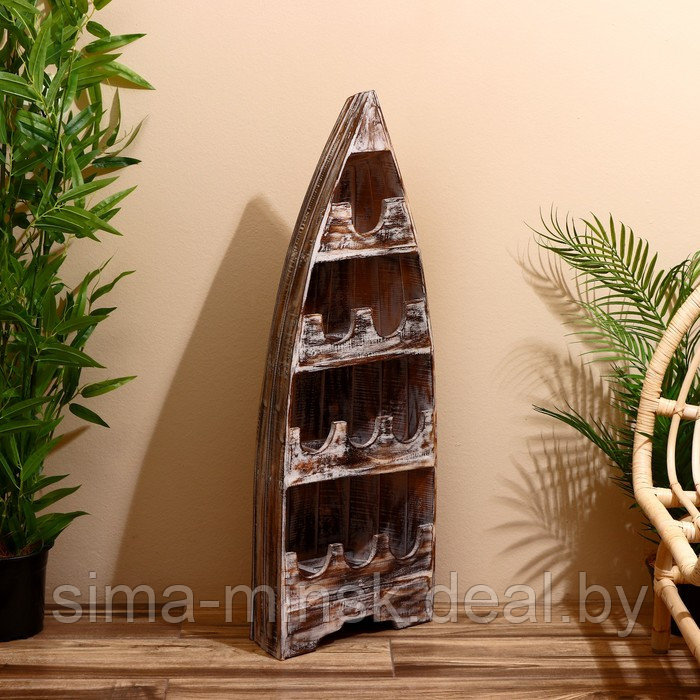 Подставка для бутылок "Лодка" 37х20х100 см, дерево албезия, светло-коричневый - фото 1 - id-p220890061