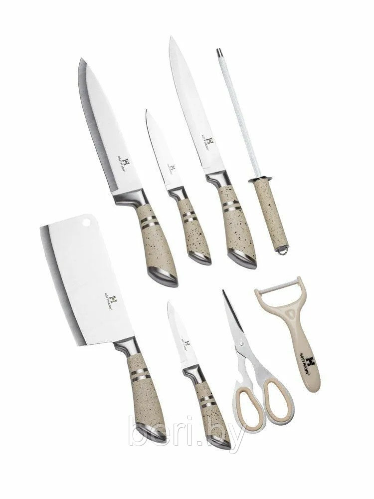Набор ножей Hoffmann, 9 предметов, овощечистка, подставка Белый - фото 2 - id-p220891392