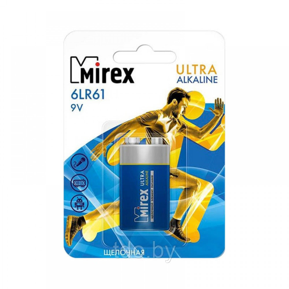 Батарея щелочная Mirex 6LR61/Крона, 9V
