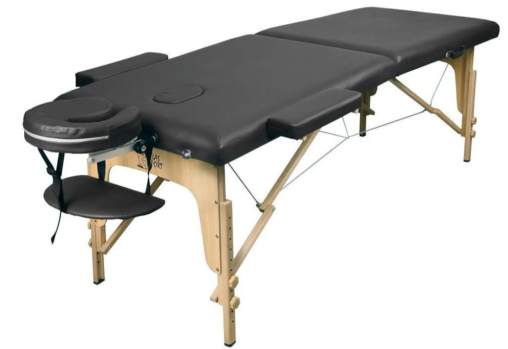 Массажный стол Atlas Sport складной 2-с деревянный 60 см (чёрный) - фото 1 - id-p220893853