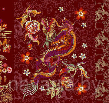 Ткань для солового белья рогожка "Год дракона три полотенца"