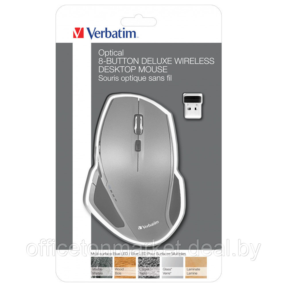 Мышь Verbatim 49041, беспроводная, 800-1600 dpi, 8 кнопок, серый, черный - фото 4 - id-p220909765