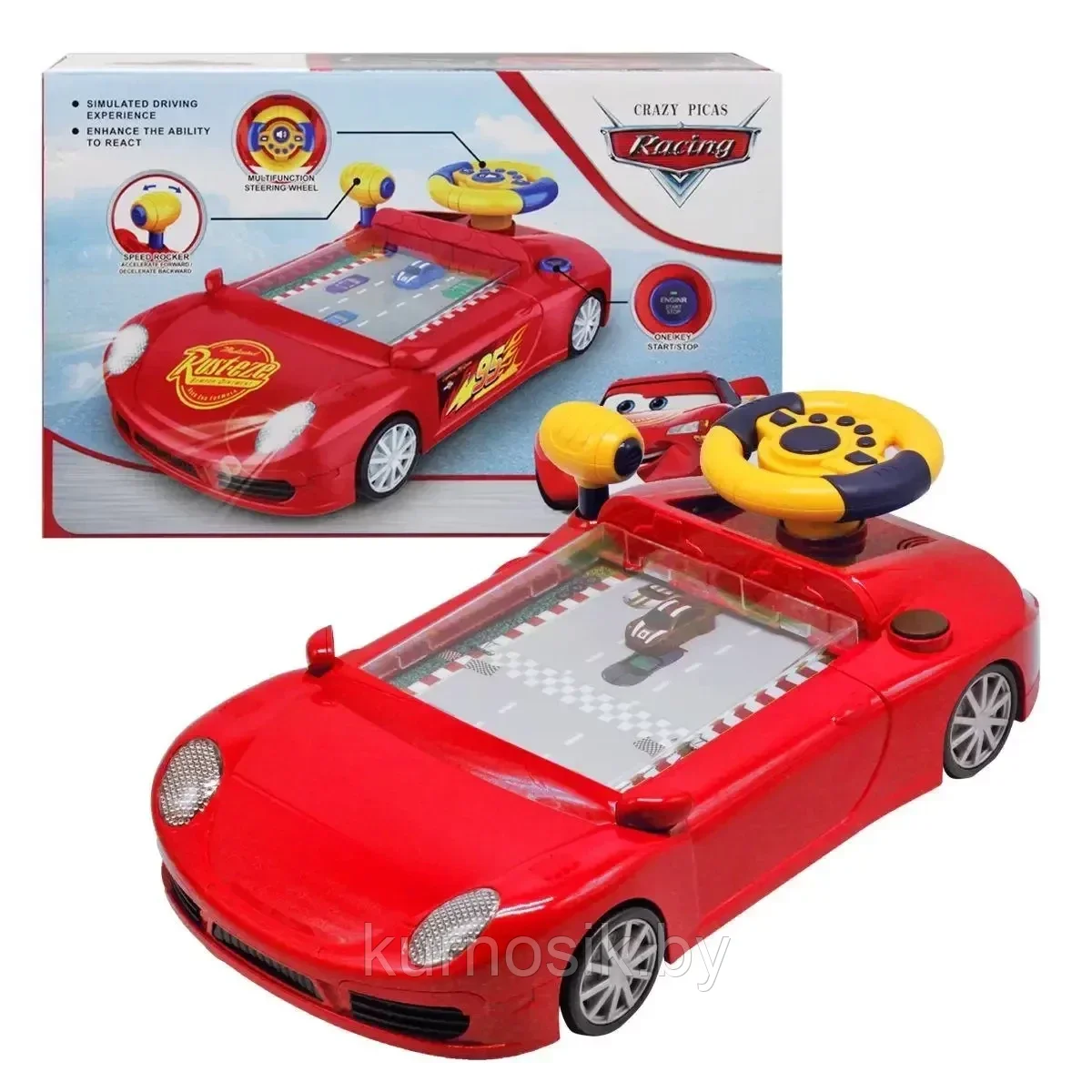 Детская развивающая игрушка Машинка-тренажер с рулем, красная - фото 1 - id-p220913883