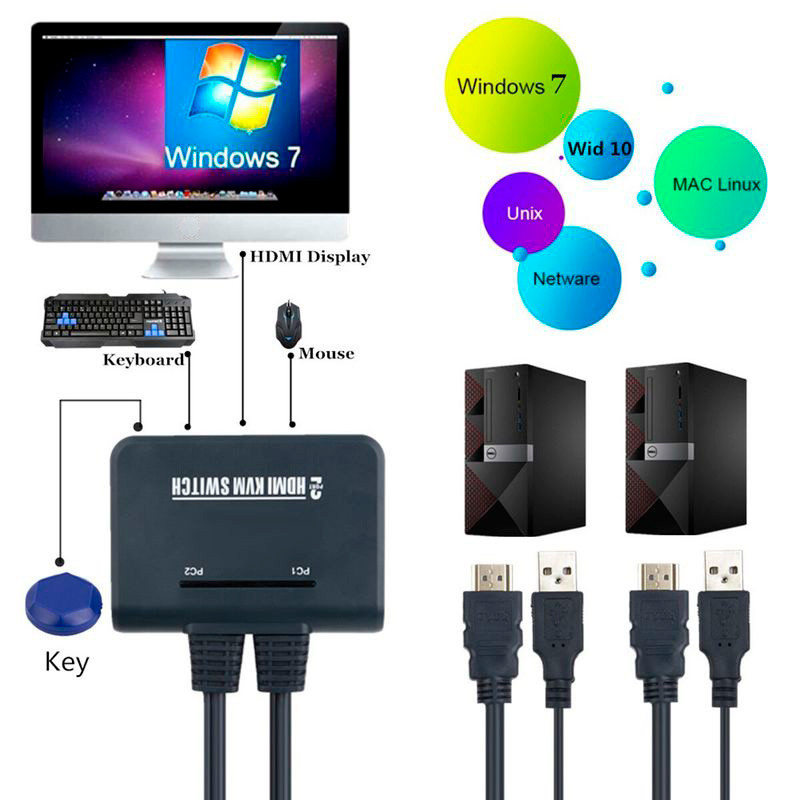 Адаптер - 2-х портовый KVM-переключатель HDMI с кабелями 1,2 метра, черный - фото 2 - id-p220918903