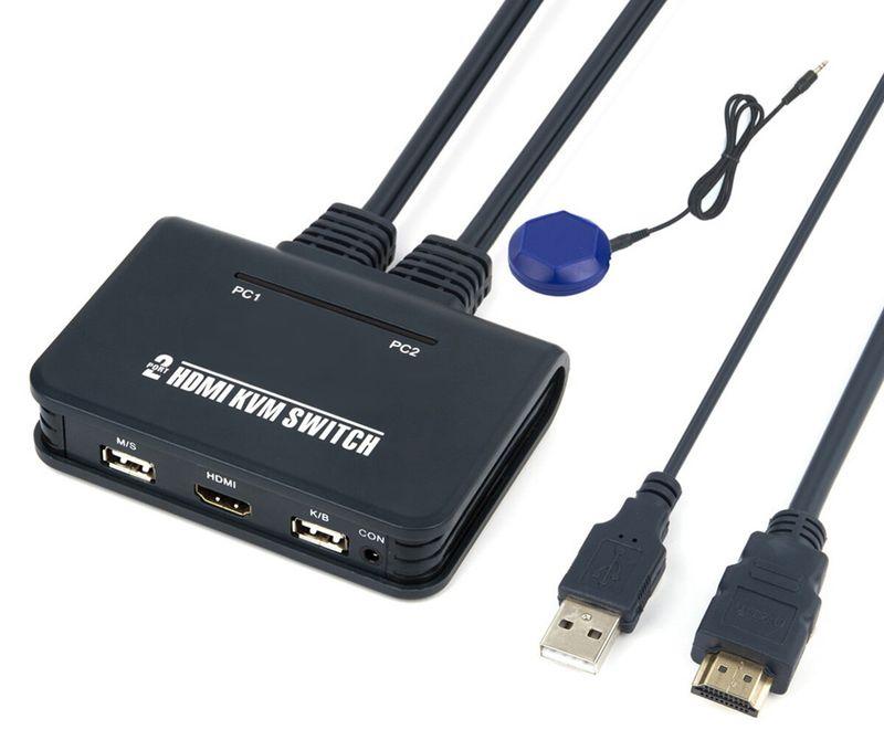 Адаптер - 2-х портовый KVM-переключатель HDMI с кабелями 1,2 метра, черный - фото 1 - id-p220919112