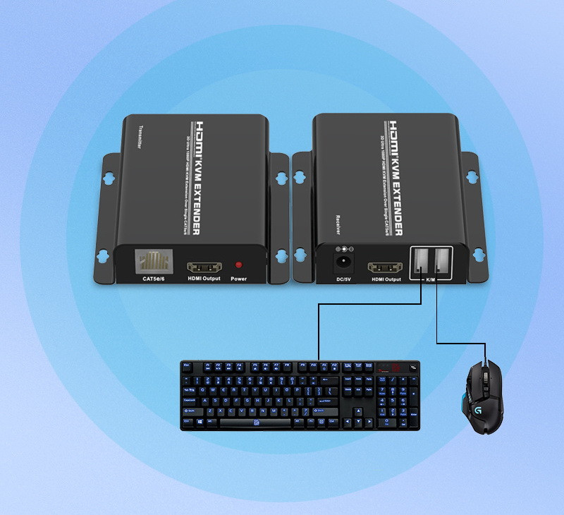 Адаптер - KVM-удлинитель HDMI по витой паре RJ45 UTP (LAN) до 60 метров, FullHD 1080p, комплект, черный - фото 3 - id-p220920491