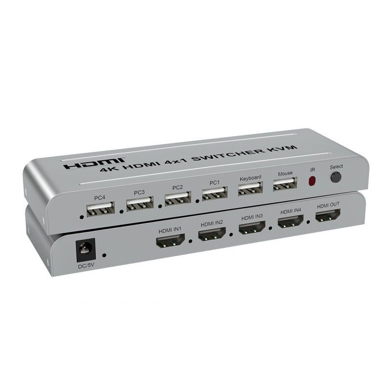 Адаптер - 4-х портовый KVM-переключатель 4K HDMI USB, серебро - фото 1 - id-p220920665