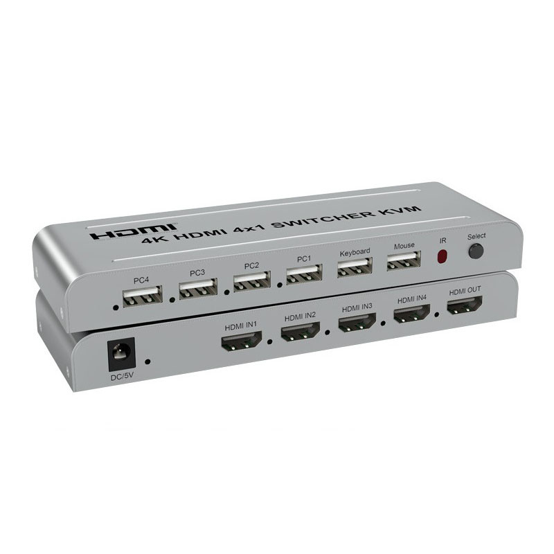 Адаптер - 4-х портовый KVM-переключатель 4K HDMI USB, серебро - фото 1 - id-p220920694