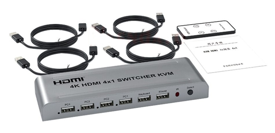 Адаптер - 4-х портовый KVM-переключатель 4K HDMI USB, серебро - фото 7 - id-p220920694