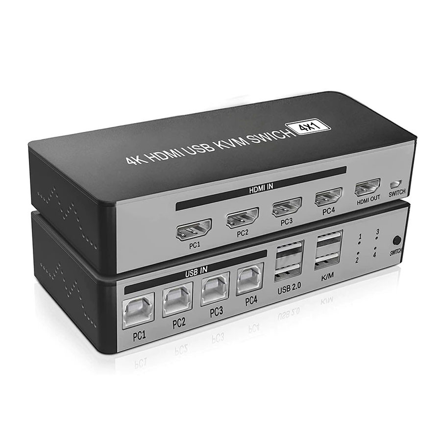 Адаптер - 4-х портовый KVM-переключатель 4K HDMI USB, черный - фото 1 - id-p220920844