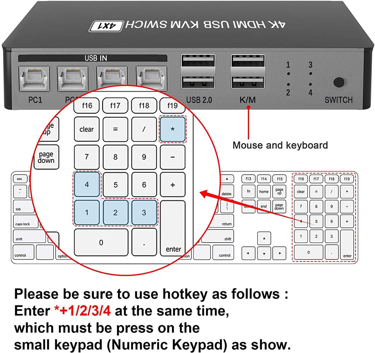 Адаптер - 4-х портовый KVM-переключатель 4K HDMI USB, черный - фото 9 - id-p220920844