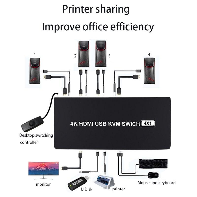 Адаптер - 4-х портовый KVM-переключатель 4K HDMI USB, черный - фото 5 - id-p220920871