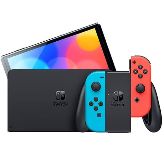Игровая приставка Nintendo Switch OLED Черный, с неоновыми Joy-Con - фото 2 - id-p220916234