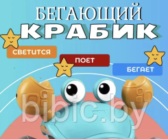 Детская музыкальная игрушка со светом и звуком Cute crab Краб на аккумуляторе от USB светится поет бегает - фото 3 - id-p220922123