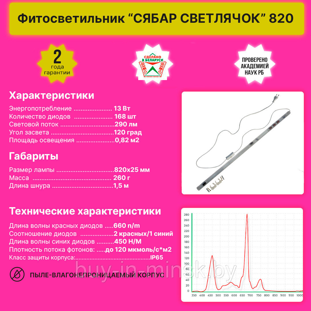 Фитосветильник "Сябар светлячок 820 фито" - фото 2 - id-p195684317