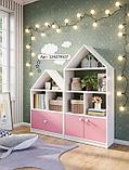 Стеллаж детский для игрушек и книг Домик шкаф в детскую комнату игровой деревянный с дверцами розовый, фото 6