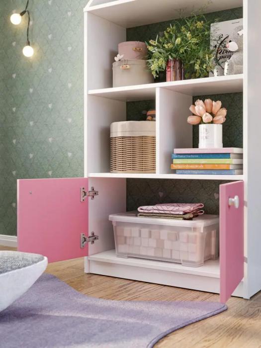 Стеллаж детский для игрушек и книг Домик шкаф в детскую комнату игровой деревянный с дверцами розовый - фото 3 - id-p220923036