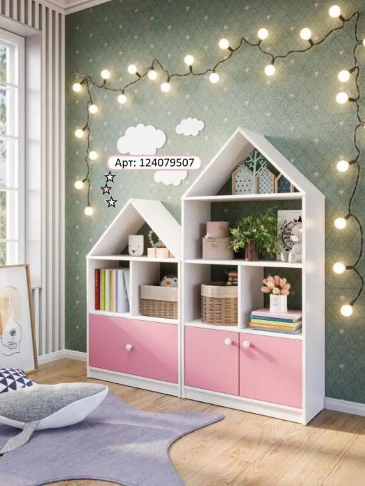 Стеллаж детский для игрушек и книг Домик шкаф в детскую комнату игровой деревянный с дверцами розовый - фото 6 - id-p220923036