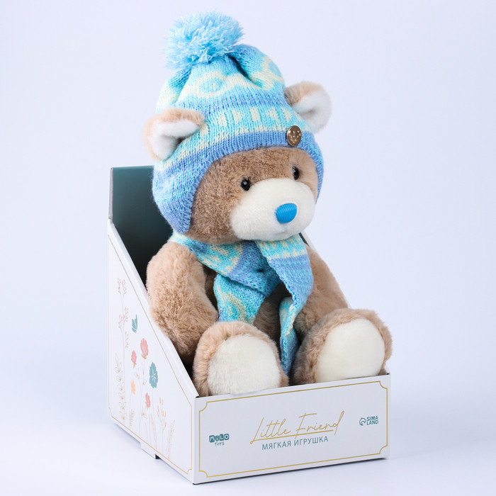 Мягкая игрушка "Little Friend", мишка в шапке и шарфе, цвет голубой - фото 1 - id-p220922968