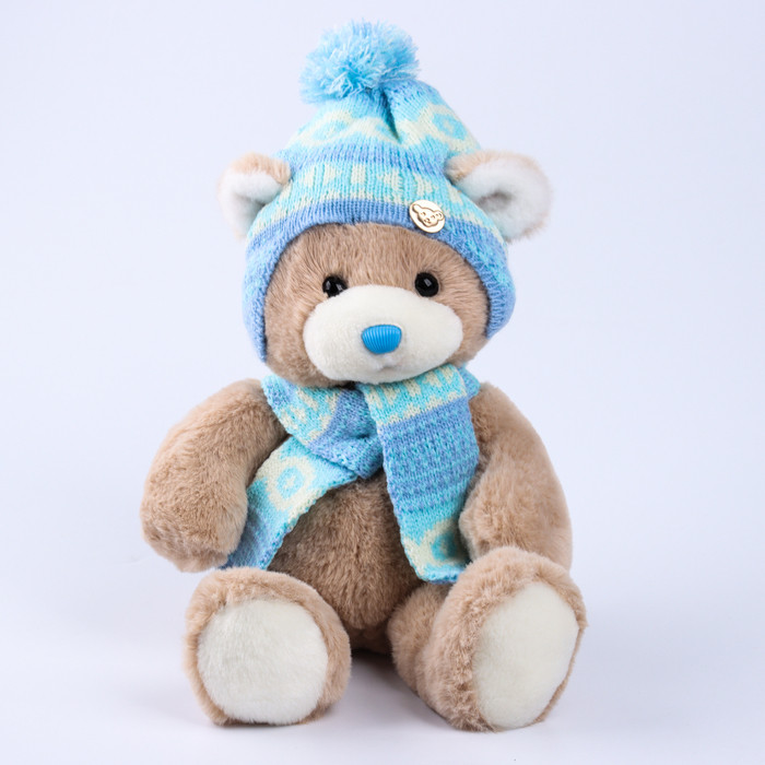 Мягкая игрушка "Little Friend", мишка в шапке и шарфе, цвет голубой - фото 2 - id-p220922968
