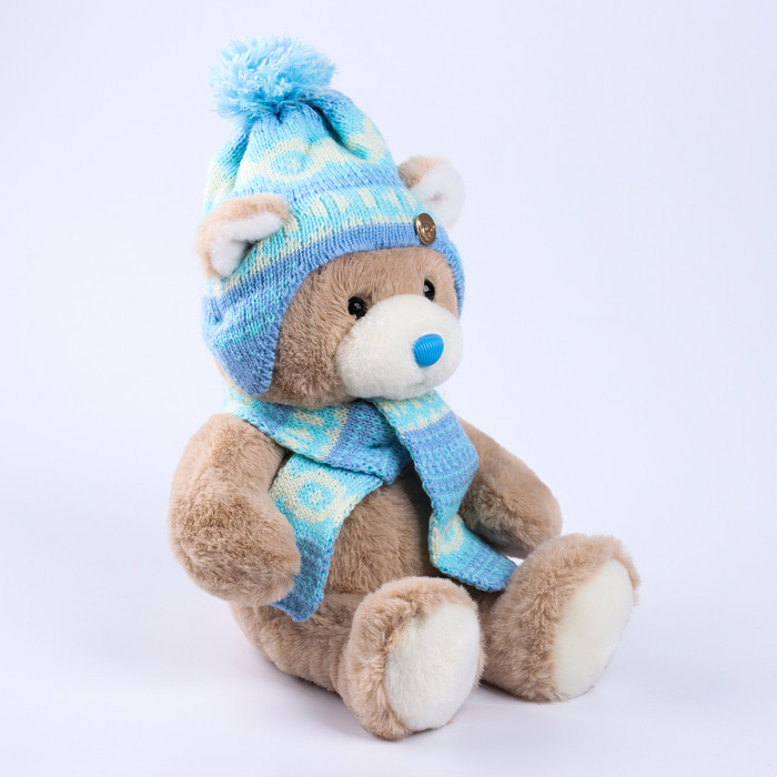 Мягкая игрушка "Little Friend", мишка в шапке и шарфе, цвет голубой - фото 3 - id-p220922968