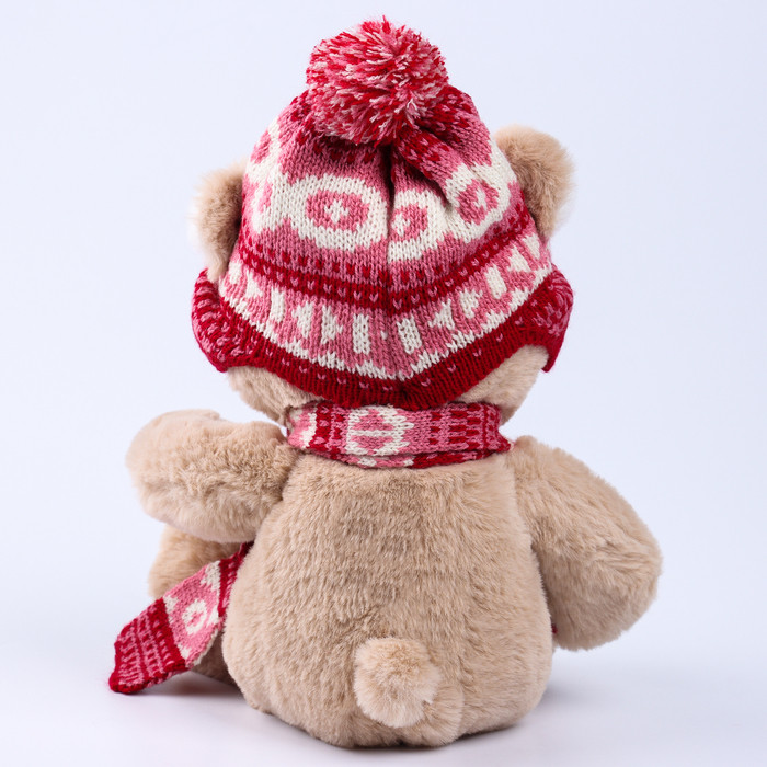 Мягкая игрушка "Little Friend", мишка в шапке и шарфе, цвет розовый - фото 1 - id-p220922969