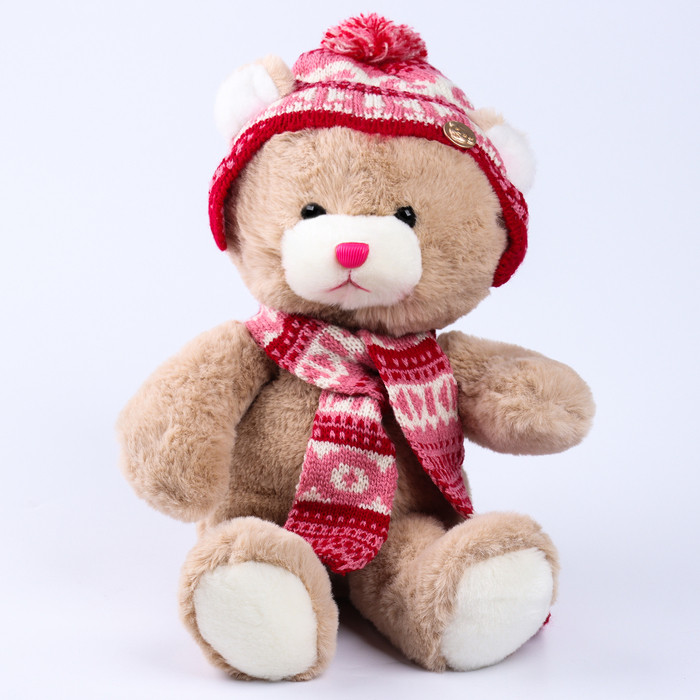 Мягкая игрушка "Little Friend", мишка в шапке и шарфе, цвет розовый - фото 2 - id-p220922969