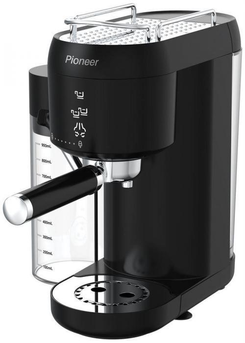Рожковая кофеварка помповая эспрессо ручная с капучинатором молоком PIONEER CMA019 черная - фото 1 - id-p220923192