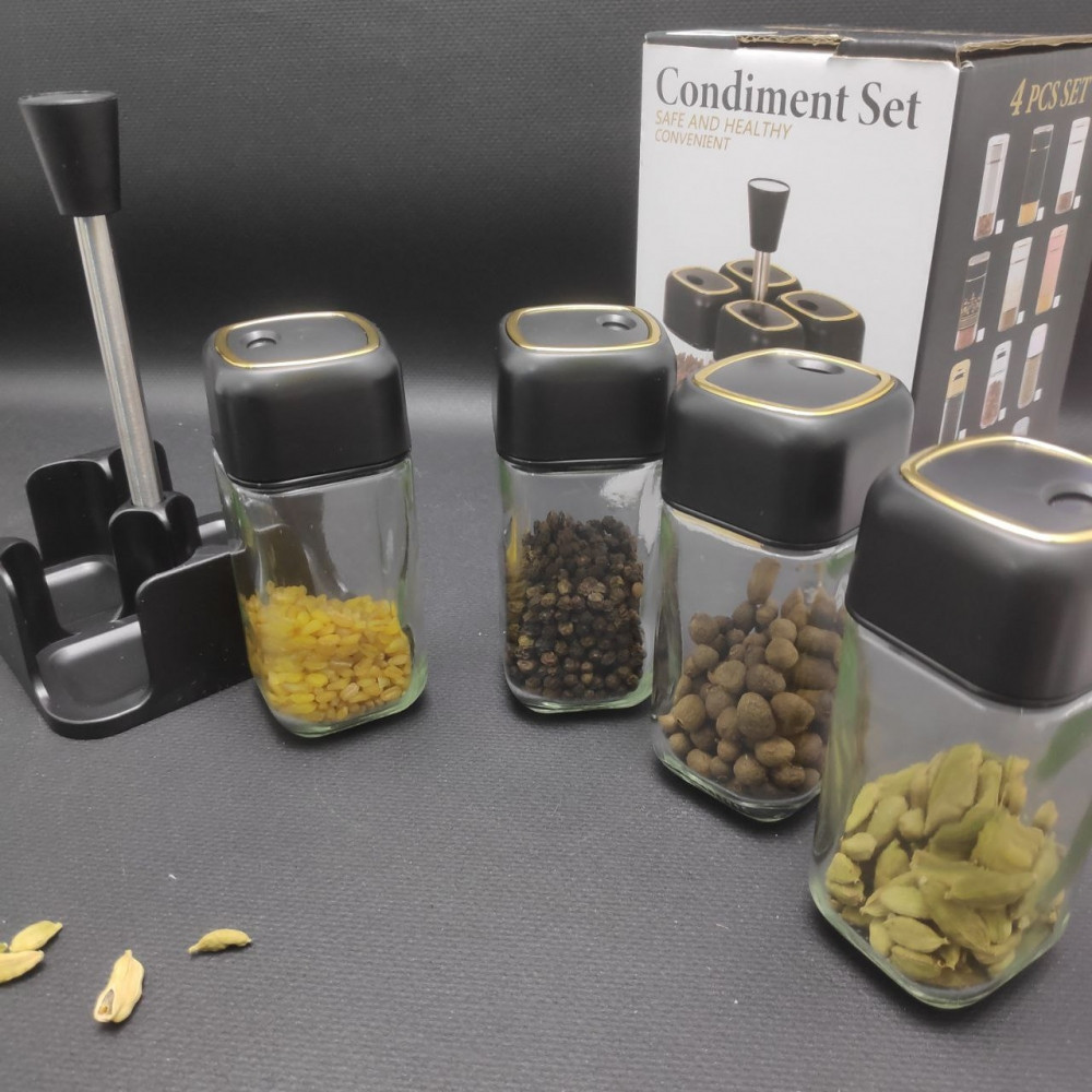 Набор для специй на подставке Condiment Set / Набор из 4 баночек / Стекло и нержавеющая сталь Кремовый - фото 9 - id-p220925801