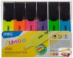 Набор текстовыделителей Deli Jumbo, 6 штук, 1-5 мм., пластиковый чехол, арт.U366MT