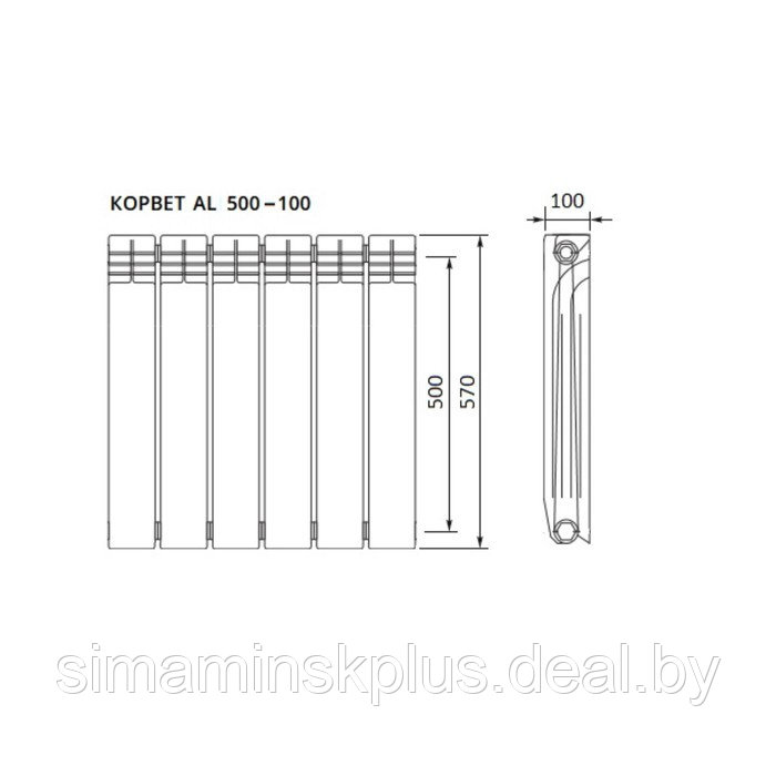 Радиатор алюминиевый "Русский Радиатор" КОРВЕТ, 500 x 100 мм, 6 секций - фото 5 - id-p220935790
