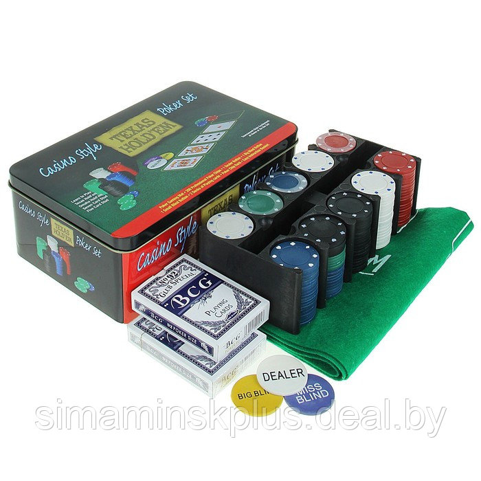 Покер, набор для игры (карты 2 колоды, фишки 200 шт.), без номинала, 60 х 90 см - фото 1 - id-p220935798