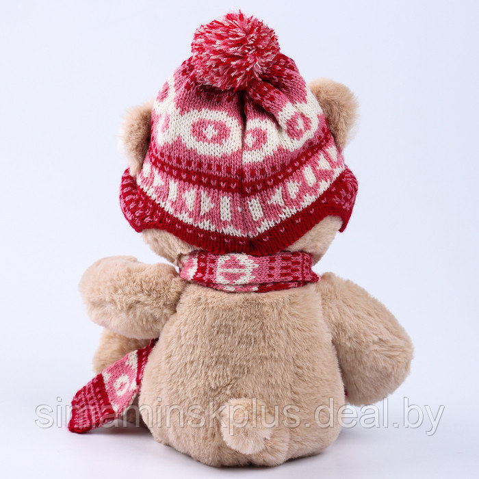 Мягкая игрушка "Little Friend", мишка в шапке и шарфе, цвет розовый - фото 1 - id-p220935965