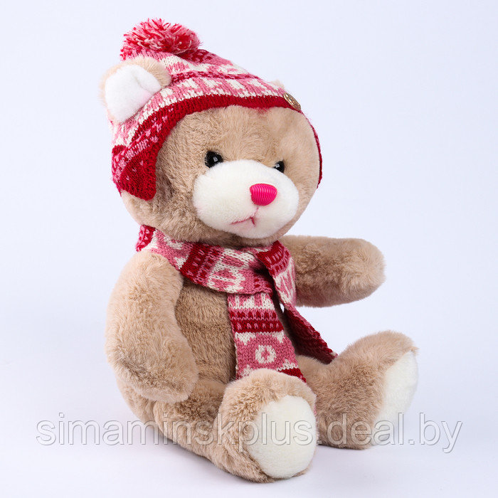 Мягкая игрушка "Little Friend", мишка в шапке и шарфе, цвет розовый - фото 3 - id-p220935965