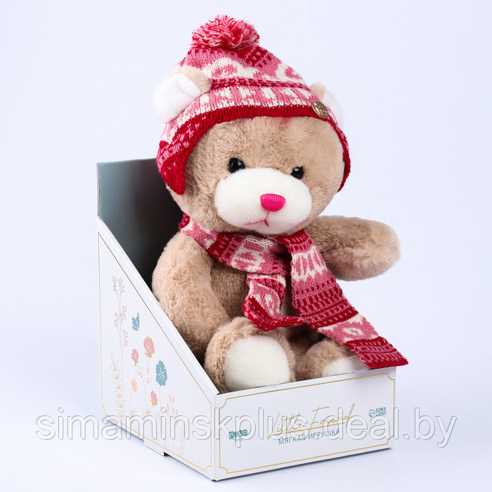 Мягкая игрушка "Little Friend", мишка в шапке и шарфе, цвет розовый - фото 5 - id-p220935965