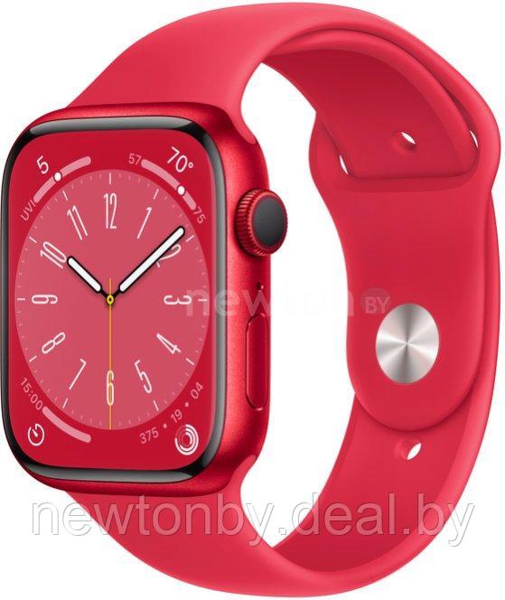 Умные часы Apple Watch Series 8 45 мм (алюминиевый корпус, красный/красный, спортивный силиконовый ремешок - фото 1 - id-p220940192