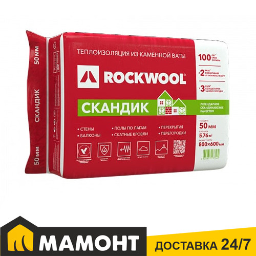 Минеральная вата в плитах 5 см ROCKWOOL Лайт Баттс Скандик 5,76 м2