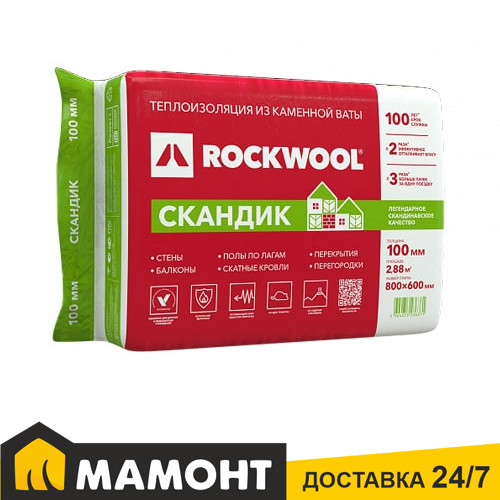 Минеральная вата в плитах 10 см ROCKWOOL Лайт Баттс Скандик 2,88 м2 - фото 1 - id-p220941118