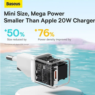 Сетевое зарядное устройство OS-Baseus GaN5 Fast Charger(mini) 1C 20W EU (CCGN050102) белый - фото 3 - id-p220941437