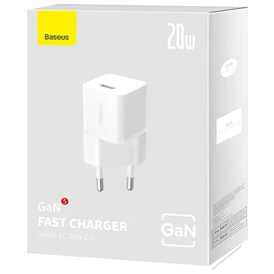 Сетевое зарядное устройство OS-Baseus GaN5 Fast Charger(mini) 1C 20W EU (CCGN050102) белый - фото 6 - id-p220941437