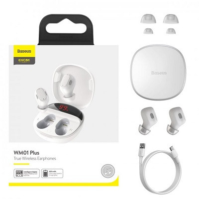 Bluetooth наушники Baseus NGWM01P-02 Encok True Wireless Earphones WM01 Plus (NGWM010002) белые - фото 9 - id-p220941428