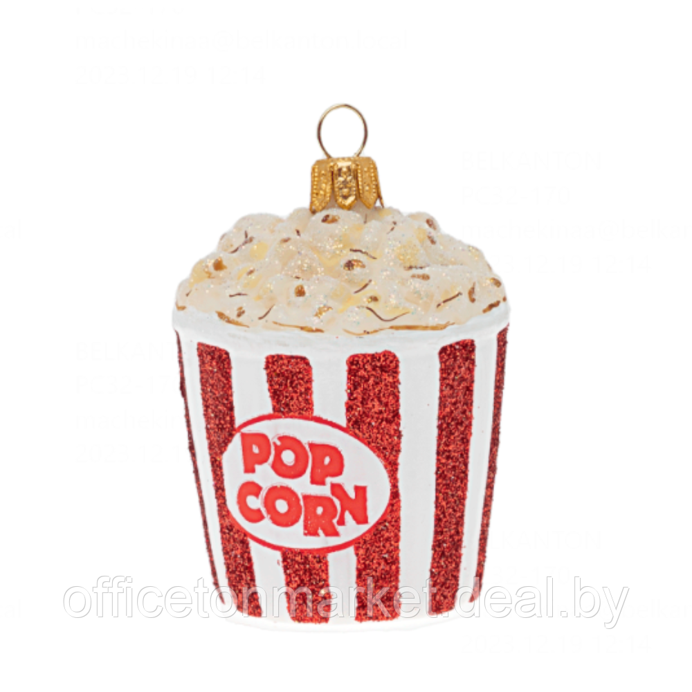 Украшение елочное "Popcorn", 6 см, стекло, красный, белый - фото 1 - id-p220946580