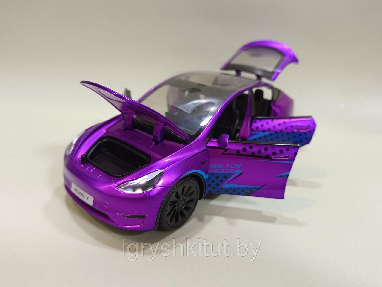 Машинка металлическая Тесла Tesla Model Y M92312 , свет, звук - фото 3 - id-p220950062