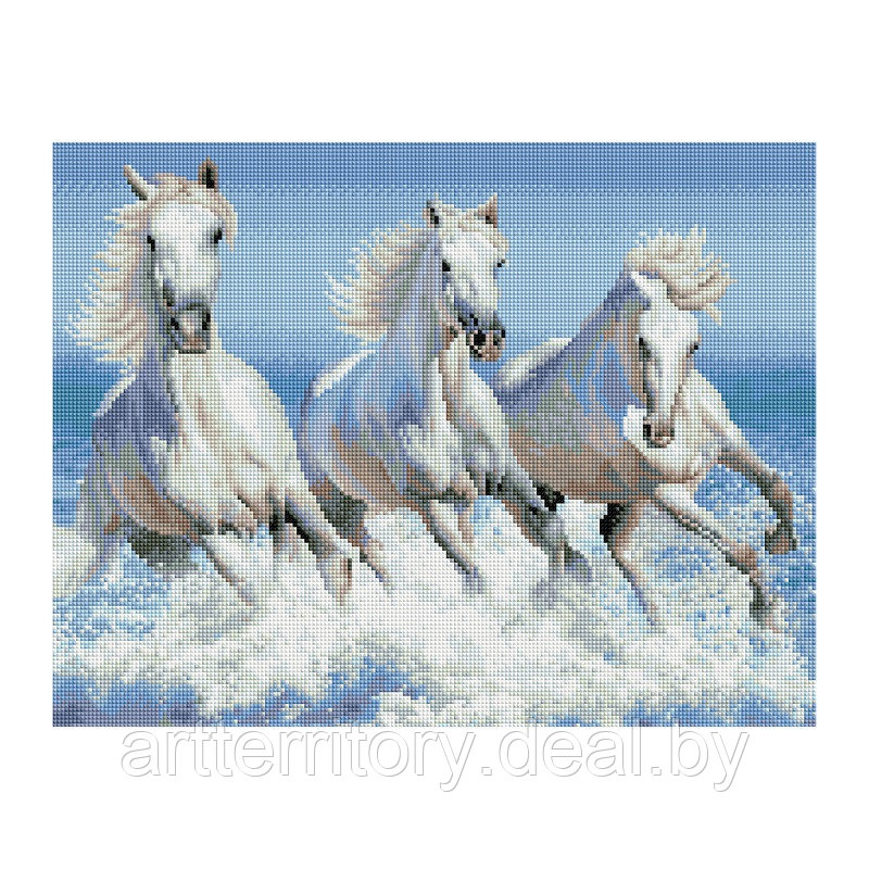 Картина по номерам стразами Три совы Белая тройка лошадей, 40х50 см, (на подрамнике) - фото 1 - id-p220952816