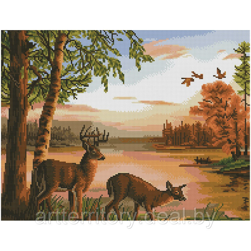 Картина по номерам стразами Три совы Олени в лесу, 40х50 см, (на подрамнике) - фото 1 - id-p220952826