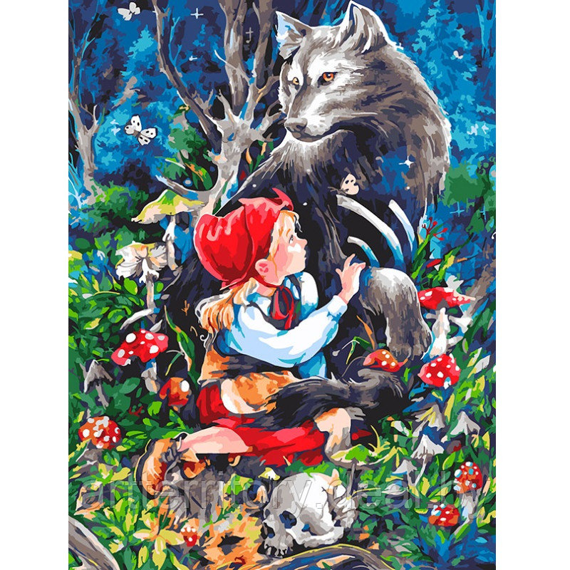 Картина по номерам красками Белоснежка Красная шапочка и серый волк, 30х40 см, (на холсте) - фото 1 - id-p220952844