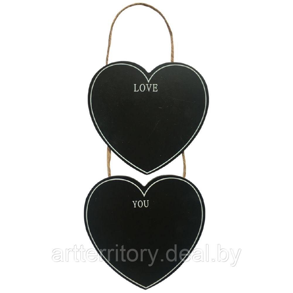 Декоративная грифельная доска "2 сердца" 12х11,5см, на веревке (3529) - фото 1 - id-p220952721