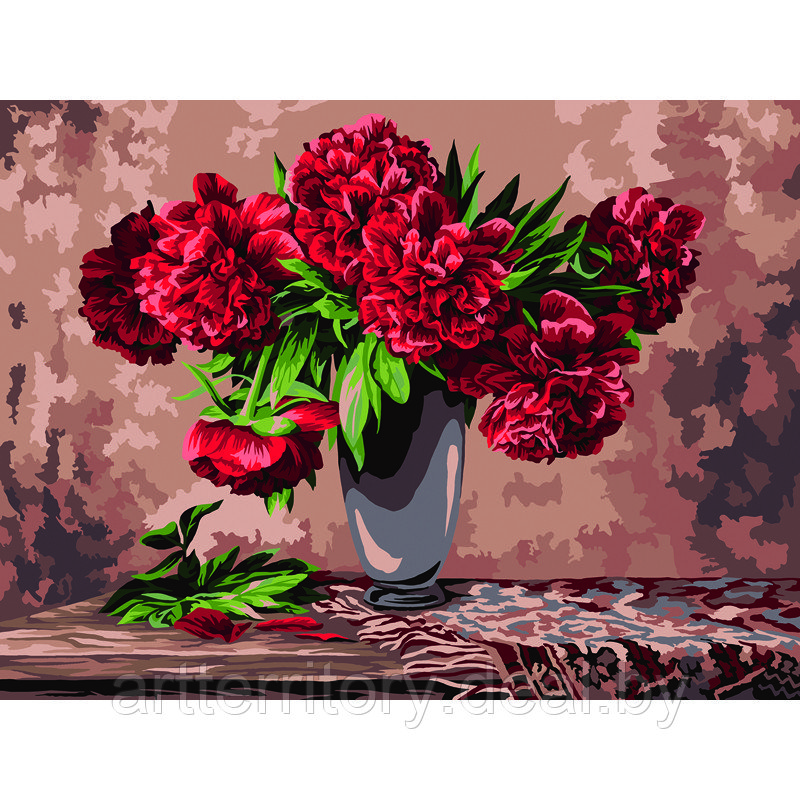 Картина по номерам красками Три совы Красные пионы, 30х40 см, (на картоне) - фото 1 - id-p220952889