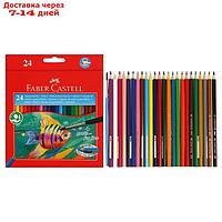 Карандаши акварельные 24 цвета Faber-Castell 1144, шестигранный корпус с кисточкой