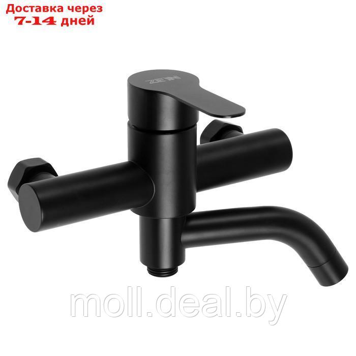 Смеситель для ванны ZEIN Z3491, изогнутый излив, душевой набор, нержавеющая сталь, черный - фото 3 - id-p220929117